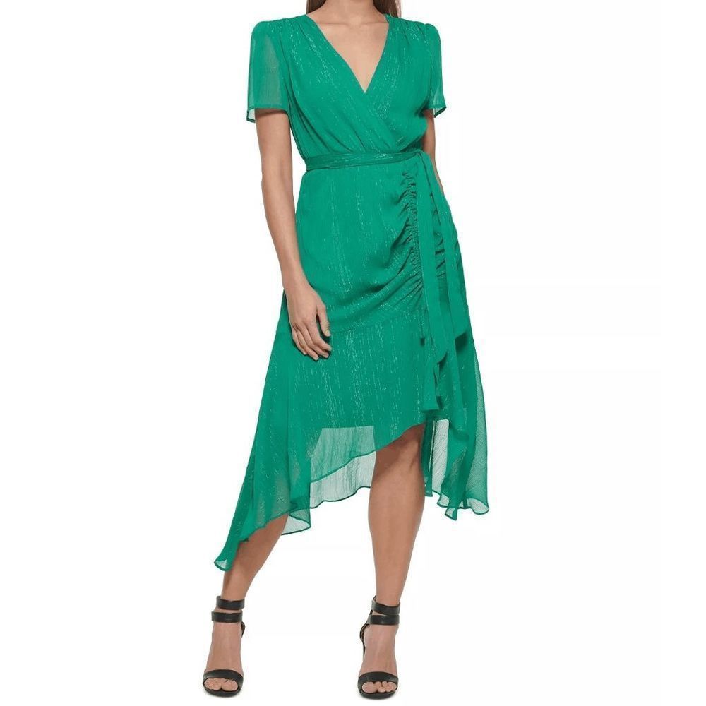 DKNY Lurex Ruched Midi Dress Size 14